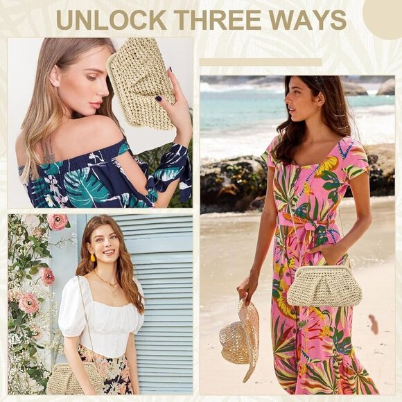 Straw Clutch Purse Women Woven Dumpling Bag Beach Crossbody Summer Stylish - Picture 5 of 8